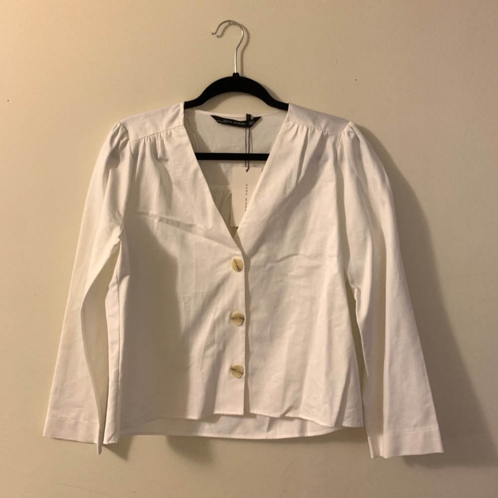White Long Sleeved 3-Button Blouse